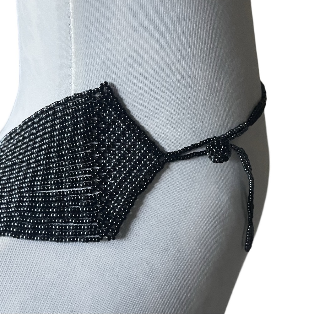 Black & Gray Multi-Strand Seed Bead Bib Statement Necklace - Picture 2 of 4